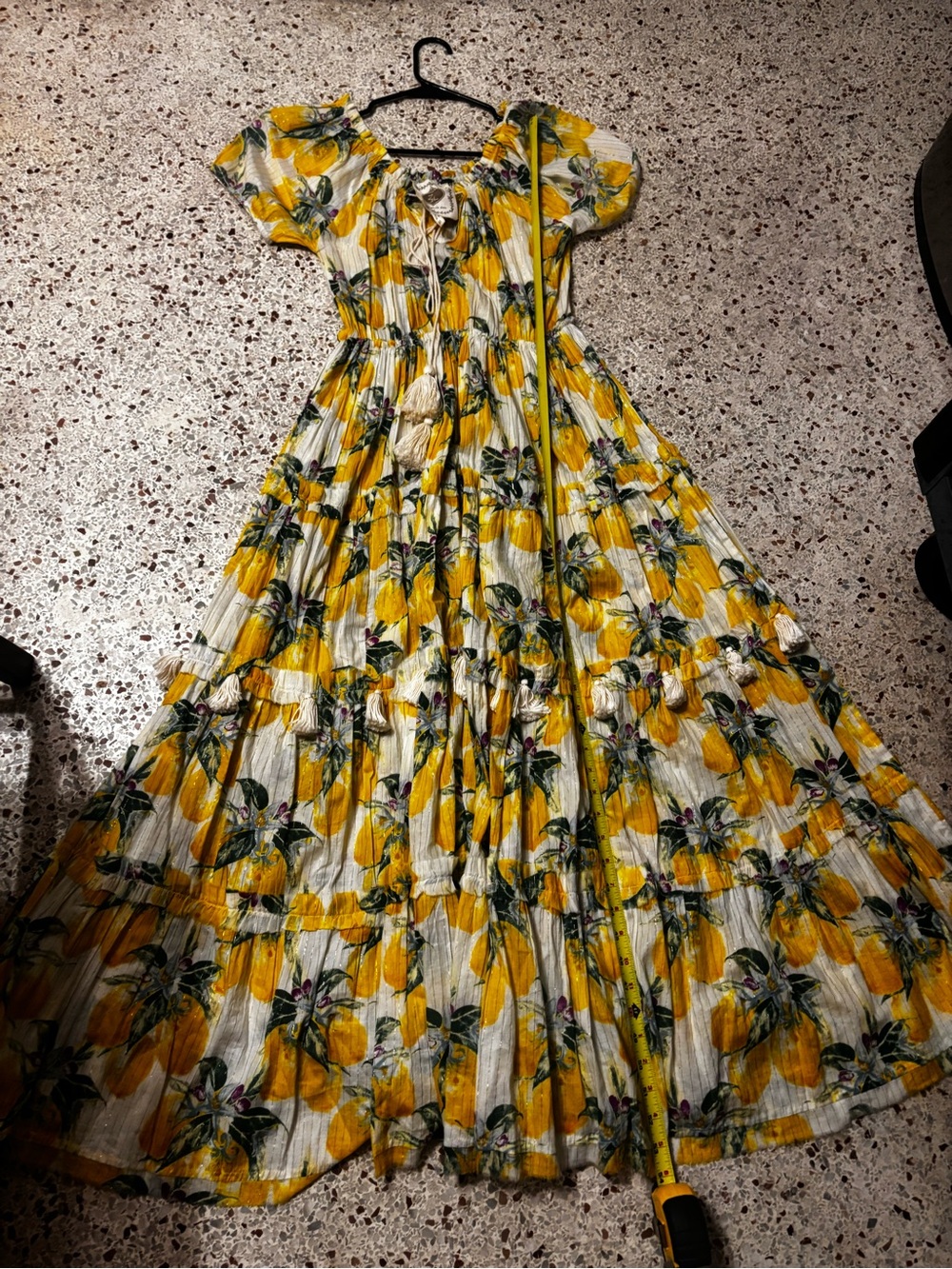 Z&L Europe Lemon Print Metallic Tiered Maxi Sundress, medium - Picture 5 of 11